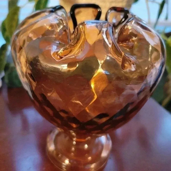 Vintage Fenton Pedestal Rose Bowl Ivy Vase  Diamond Optic Crimped Rim - Picture 2 of 4